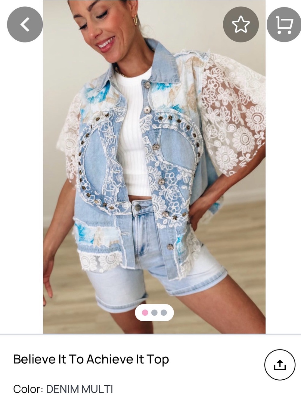 Pol Denim Lace Peace Sign Jacket - Light Blue